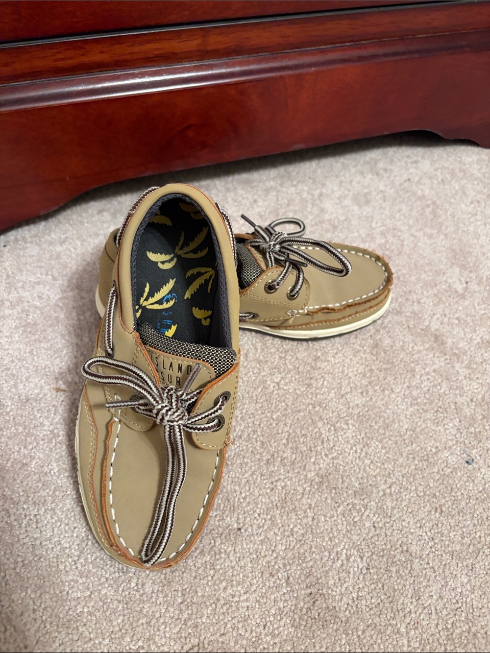 Kids Tan Boat Shoes with Striped Laces